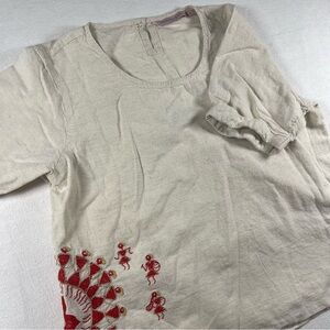 Project eve cotton FLAX Short-Sleeve Top with Red Motif